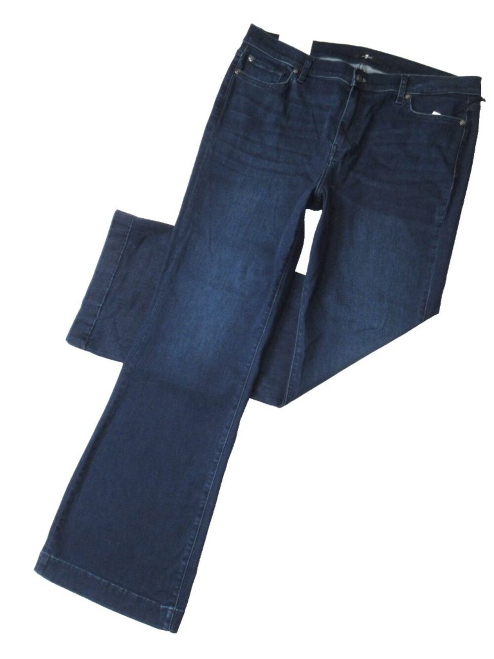 NWT 7 For All Mankind Dojo in Blue Black Santiago Trouser Flare Stretch Jeans 34